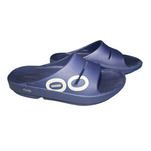 Oofos Slide Shoes Mens Size 8 Womens 10 Blue Recovery Sandals Comfort Foam